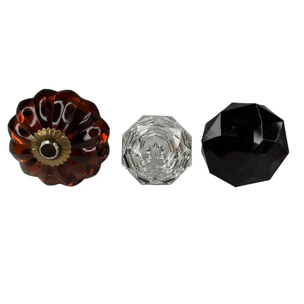 Lot of 3 Large Vintage Glass Knobs Amber Clear Dark Red